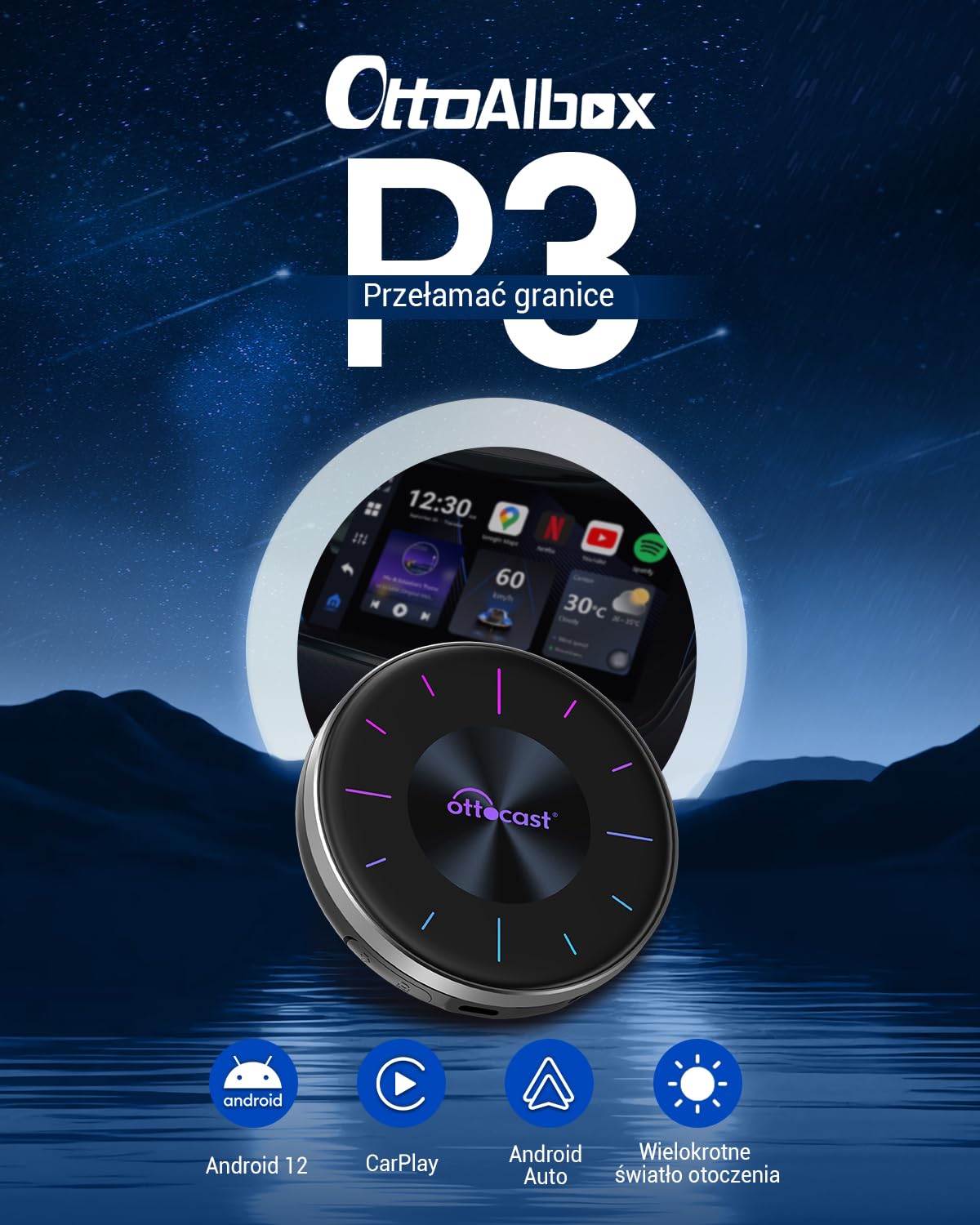 OTTOCAST P3 Bezprzewodowy Carplay Android Auto AI BOX